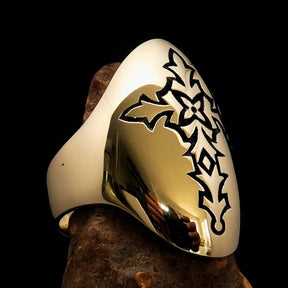 Knights Templar Ring - Gold Brass Ring With Cross - Bricks Masons