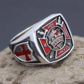 Knights Templar Ring - In Hoc Signo Vinces Sterling Silver - Bricks Masons