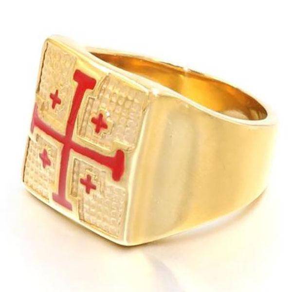 Knights Templar Ring - Jerusalem Cross (Gold/ White) - Bricks Masons