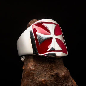 Knights Templar Ring - Red Sterling Silver Cross - Bricks Masons