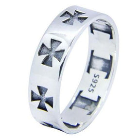 Knights Templar Ring - Sterling Silver Cross Silver Band - Bricks Masons