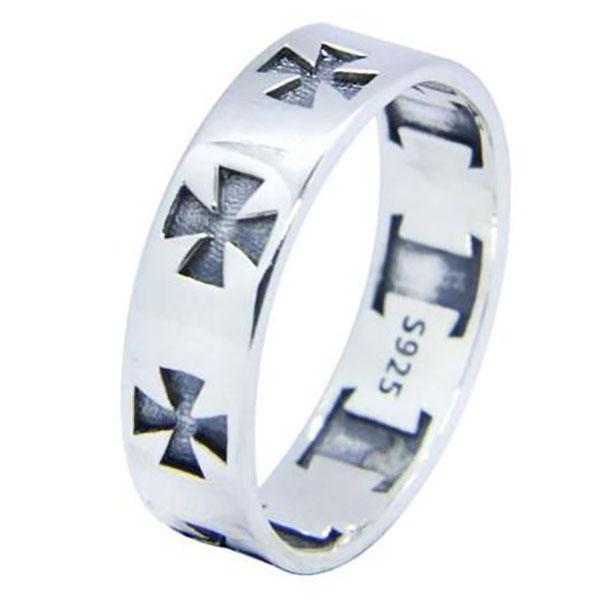 Knights Templar Ring - Sterling Silver Cross Silver Band - Bricks Masons