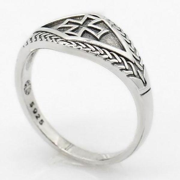 Knights Templar Ring - Sterling Silver Vintage Medieval Motif Cross - Bricks Masons