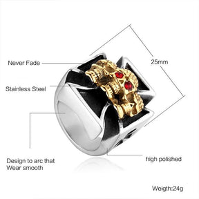 Knights Templar Ring - Triple Golden Skulls - Bricks Masons