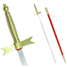 Knights Templar Sword - with Gold Hilt and Red Scabbard - Bricks Masons