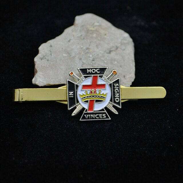Knights Templar Tie Bar - Classic Cross Crown Gold - Bricks Masons