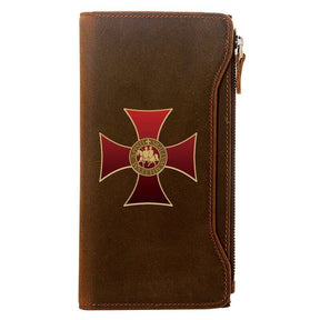 Knights Templar Wallet - Genuine Brown Leather Red Cross - Bricks Masons