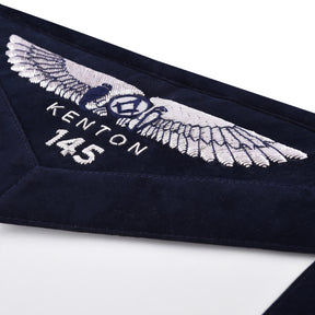 Marshal Blue Lodge Officer Apron - Kenton Lodge Navy Velvet With Silver Embroidery Thread - Bricks Masons