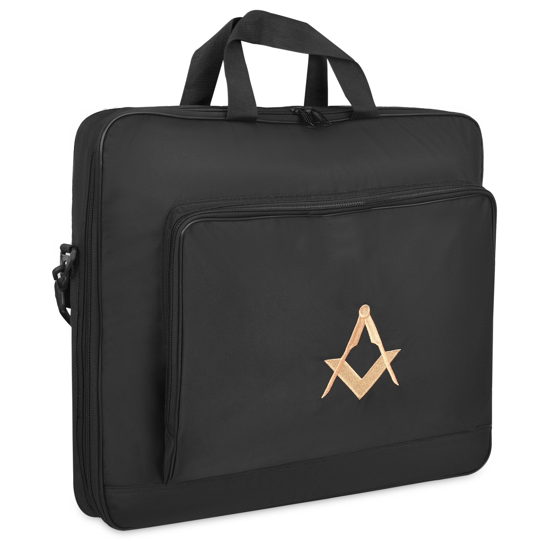 Master Mason Blue Lodge Apron Case - Black Cordura With Gold Square & Compass - Bricks Masons
