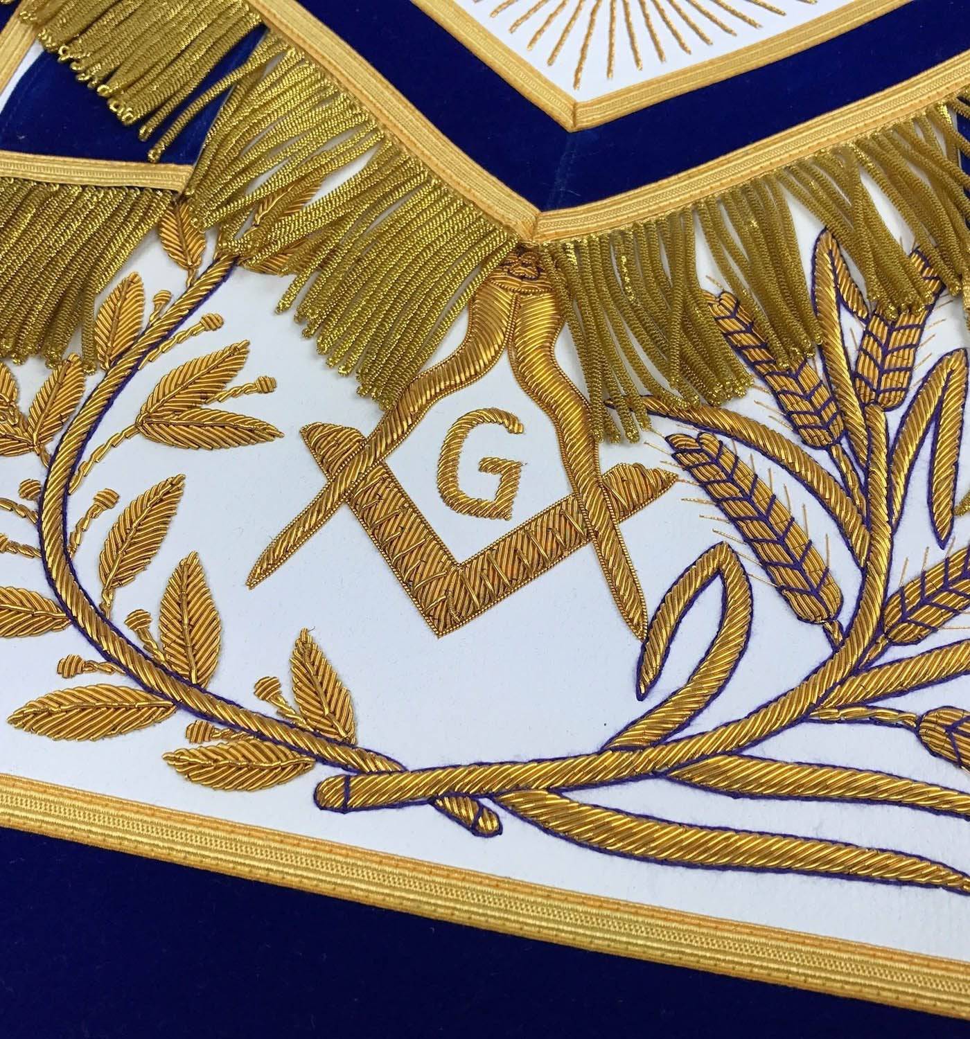Master Mason Blue Lodge Apron - Purple Velvet with Gold Fringe Hand Embroidered - Bricks Masons