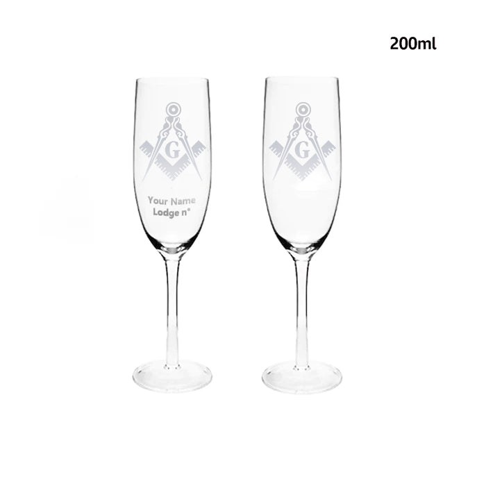 Master Mason Blue Lodge Champagne Flute - 2 Pieces Set - Bricks Masons
