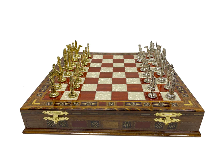 Master Mason Blue Lodge Chess Set - Wood Mosaic Pattern - Bricks Masons