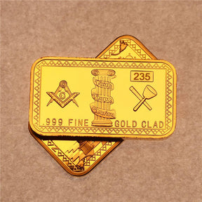Master Mason Blue Lodge Commemorative Bar - Golden Bar 999 Fine Gold Clad - Bricks Masons