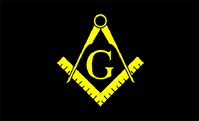 Master Mason Blue Lodge Flag - Black & Yellow Square & Compass G - Bricks Masons