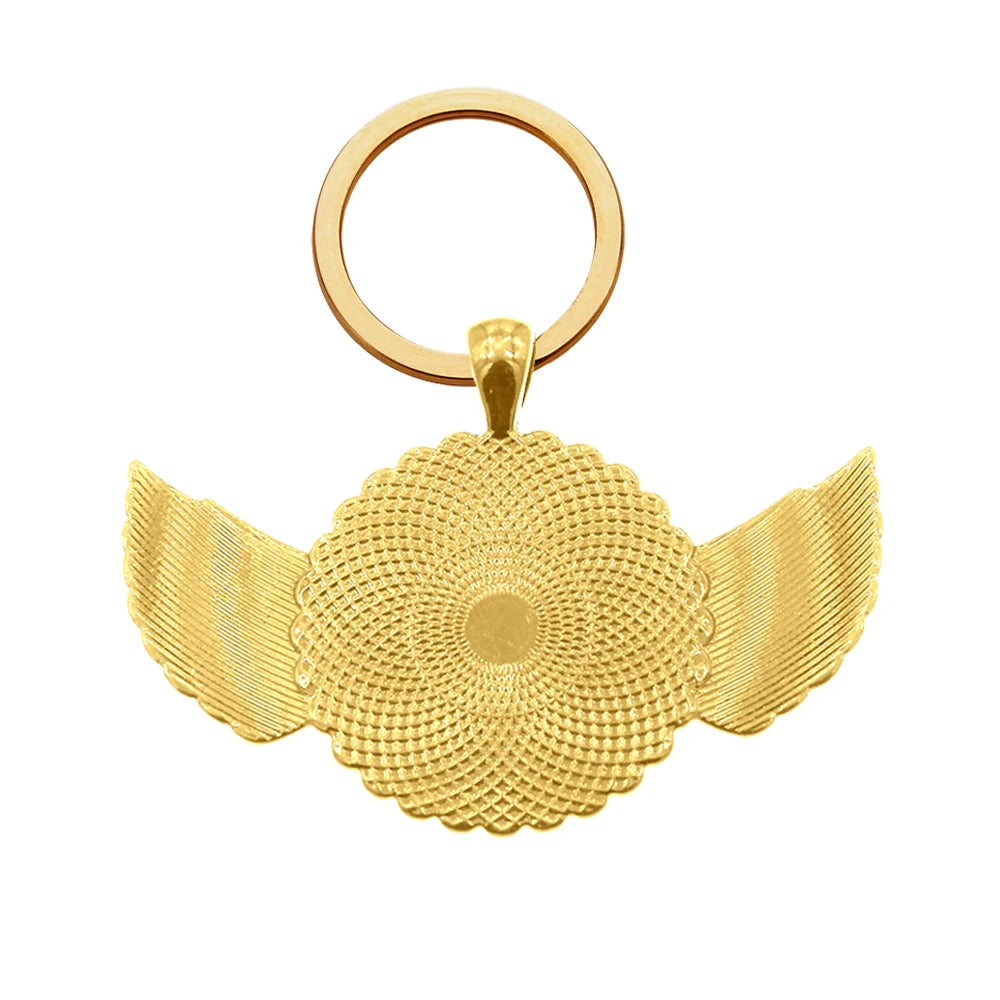 Master Mason Blue Lodge Keychain - Glass Cabochon With Wings - Bricks Masons