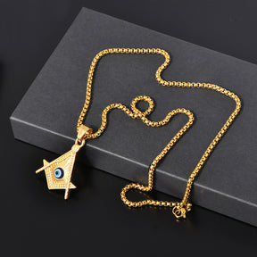 Master Mason Blue Lodge Necklace - Gold & Silver All Seeing Eye Titanium Steel Pendants - Bricks Masons