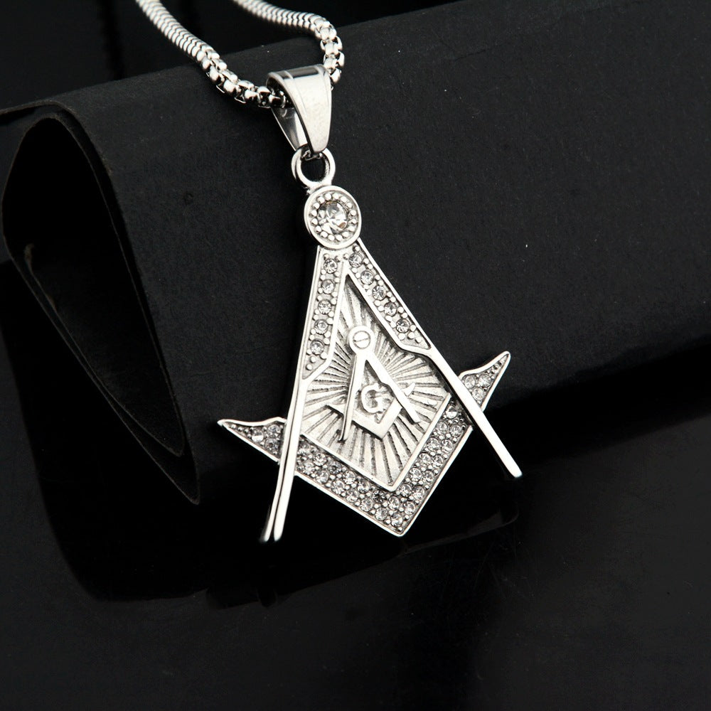 Master Mason Blue Lodge Necklace - Silver & Gold Double Square And Compass G - Bricks Masons