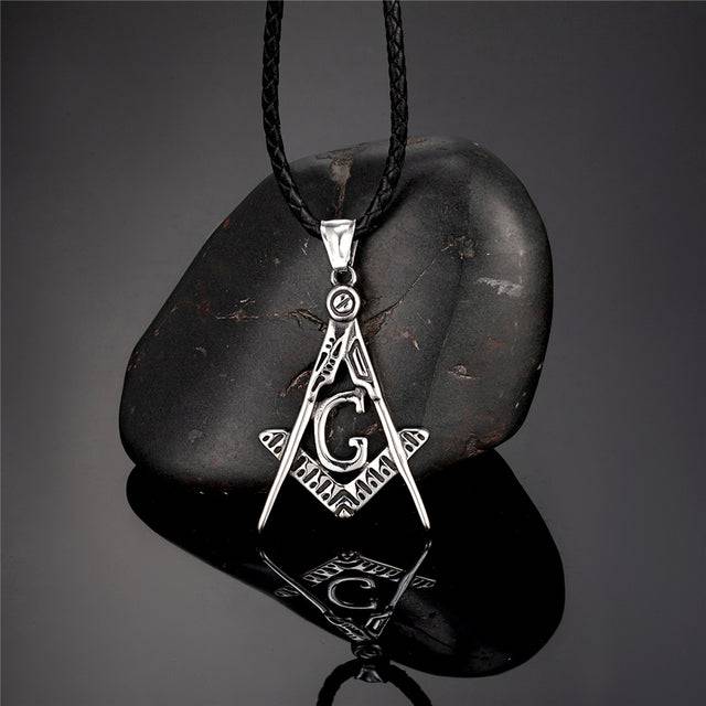 Master Mason Blue Lodge Necklace - Stainless Steel Square and Compass - Bricks Masons