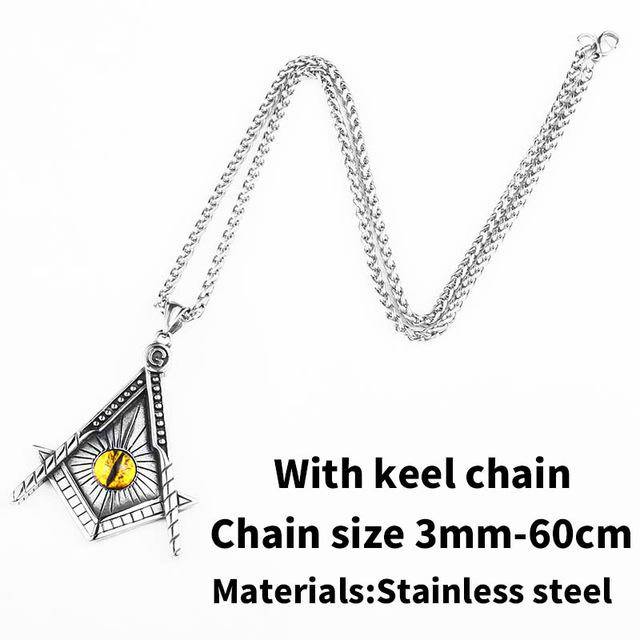 Master Mason Blue Lodge Necklace - Yellow Eye Stainless Steel - Bricks Masons