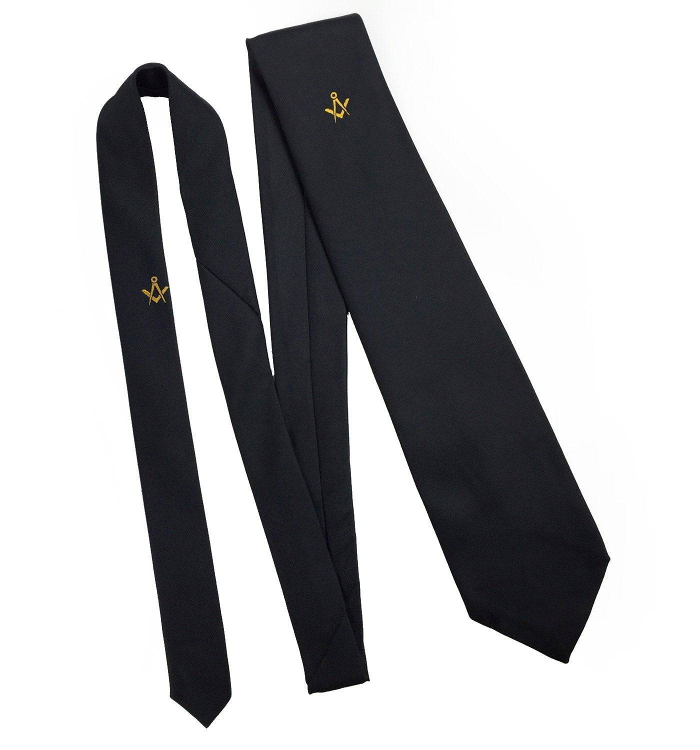 Master Mason Blue Lodge Necktie - Black Machine Embroidery - Bricks Masons