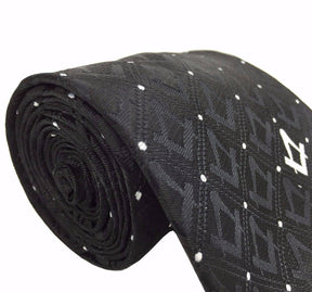 Master Mason Blue Lodge Necktie - Black with Polkadot Machine Embroidery - Bricks Masons