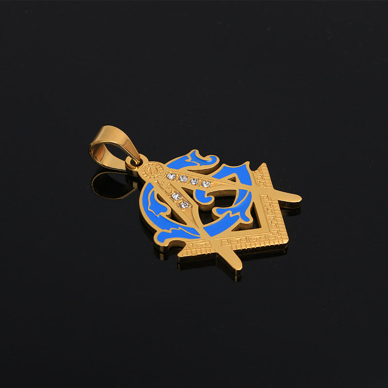 Master Mason Blue Lodge Pendant - Blue & Gold Titanium Steel - Bricks Masons