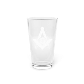 Master Mason Blue Lodge Pint Glass -16oz Black Square & Compass G - Bricks Masons