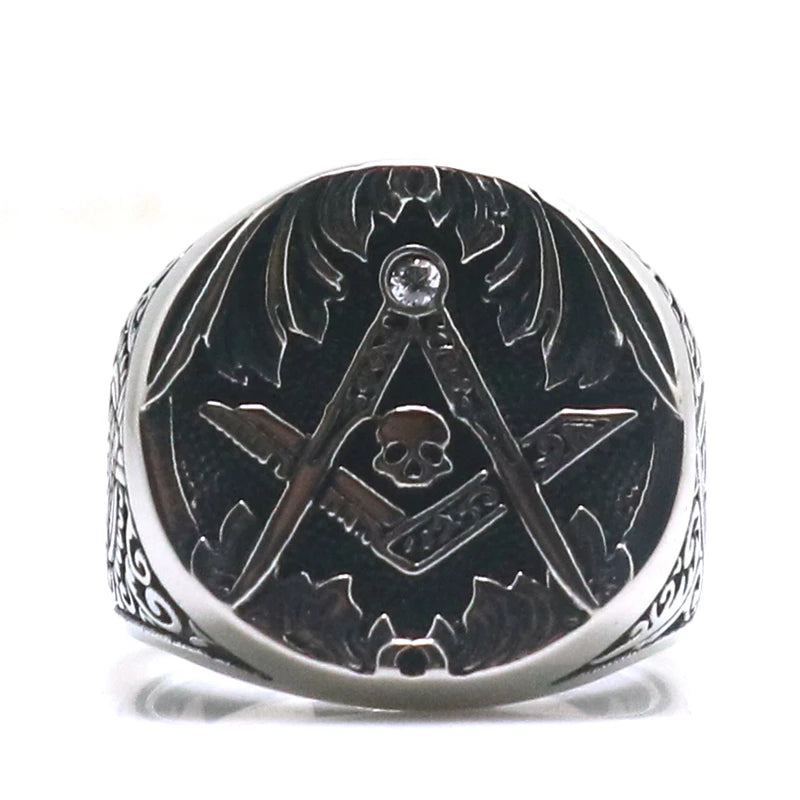 Master Mason Blue Lodge Ring - 316L Stainless Steel With Skull - Bricks Masons