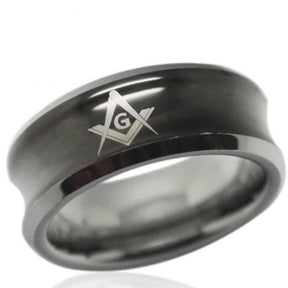 Master Mason Blue Lodge Ring - Black Concave Tungsten Personalizable - Bricks Masons