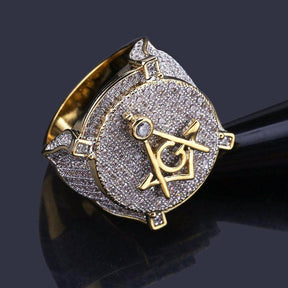 Master Mason Blue Lodge Ring - Cubic Zirconia Copper Gold - Bricks Masons