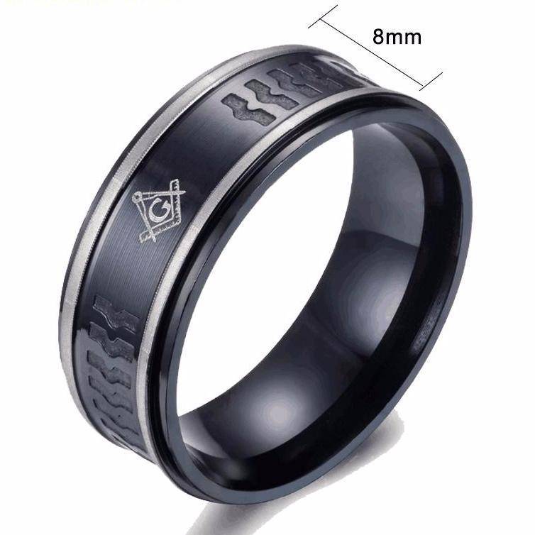 Master Mason Blue Lodge Ring - Navy Grey Stainless Steel - Bricks Masons