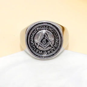 Master Mason Blue Lodge Ring - Silver Square & Compass G Retro Ring - Bricks Masons