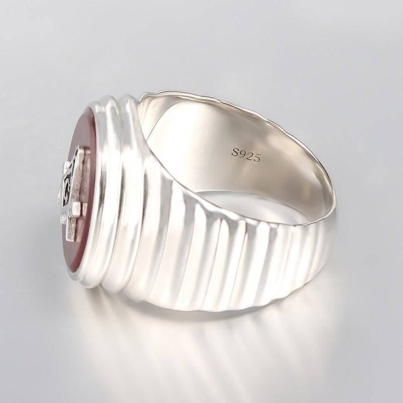 Master Mason Blue Lodge Ring - Square &amp; Compass G Oval Head Sterling Silver - Bricks Masons