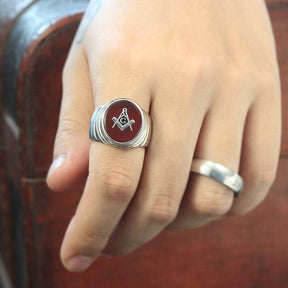 Master Mason Blue Lodge Ring - Square &amp; Compass G Oval Head Sterling Silver - Bricks Masons