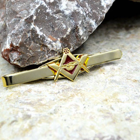 Master Mason Blue Lodge Tie Bar - Handshake Golden - Bricks Masons