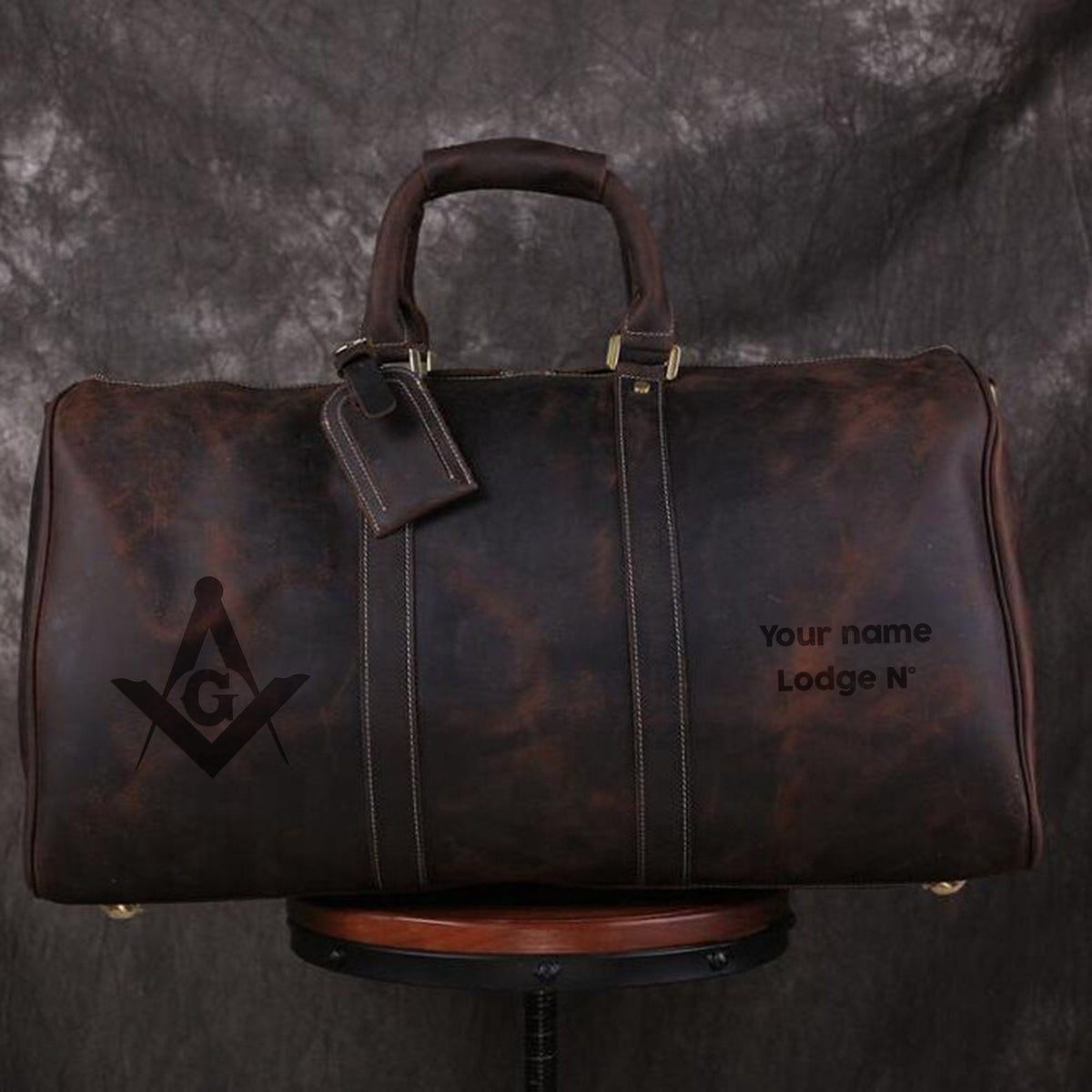 Master Mason Blue Lodge Travel Bag - Handmade Genuine Leather - Bricks Masons