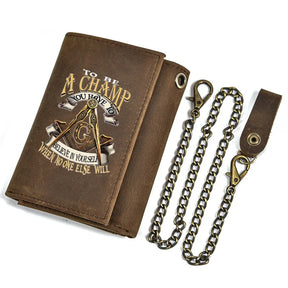 Master Mason Blue Lodge Wallet - High Quality Genuine Leather Lake Masons Printing - Bricks Masons