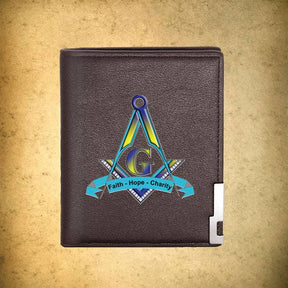 Master Mason Blue Lodge Wallet - Faith Hope Charity Pu Leather & Credit Card Holder (Black & Brown) - Bricks Masons