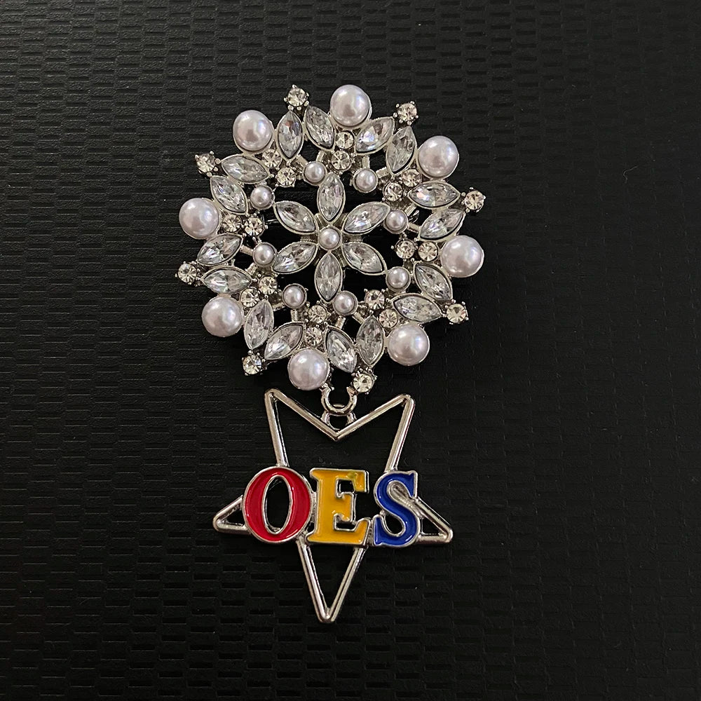 OES Brooch - Circular Design With Star - Bricks Masons
