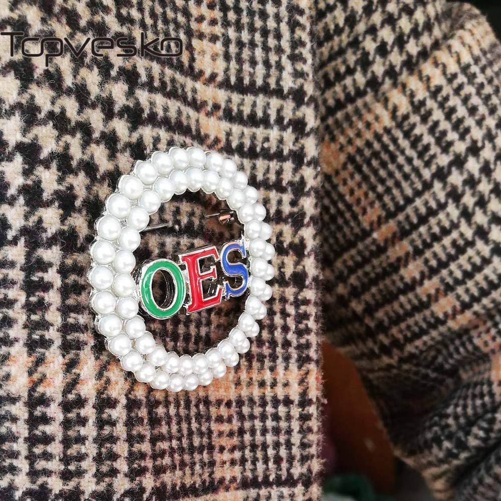 OES Brooch - Pearl - Bricks Masons