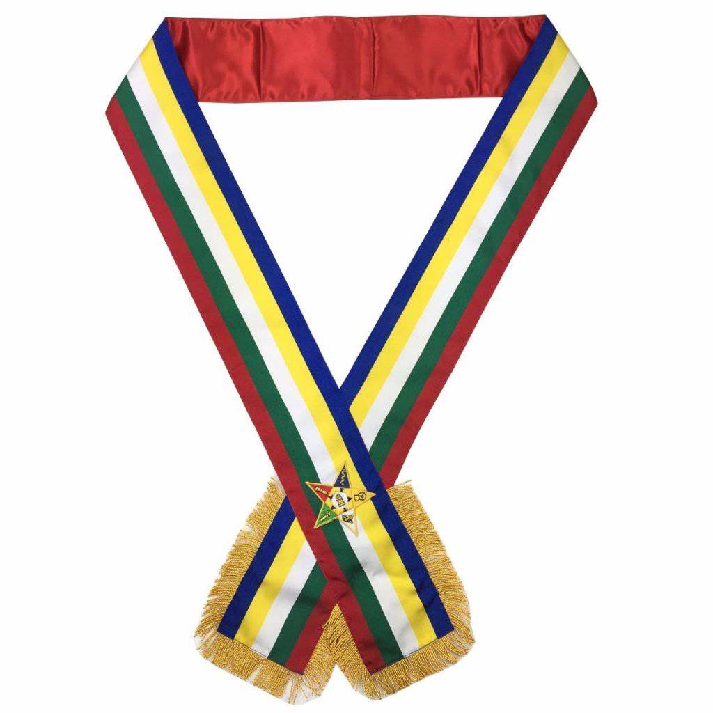 OES Sash - Five Color Moire Ribbon - Bricks Masons