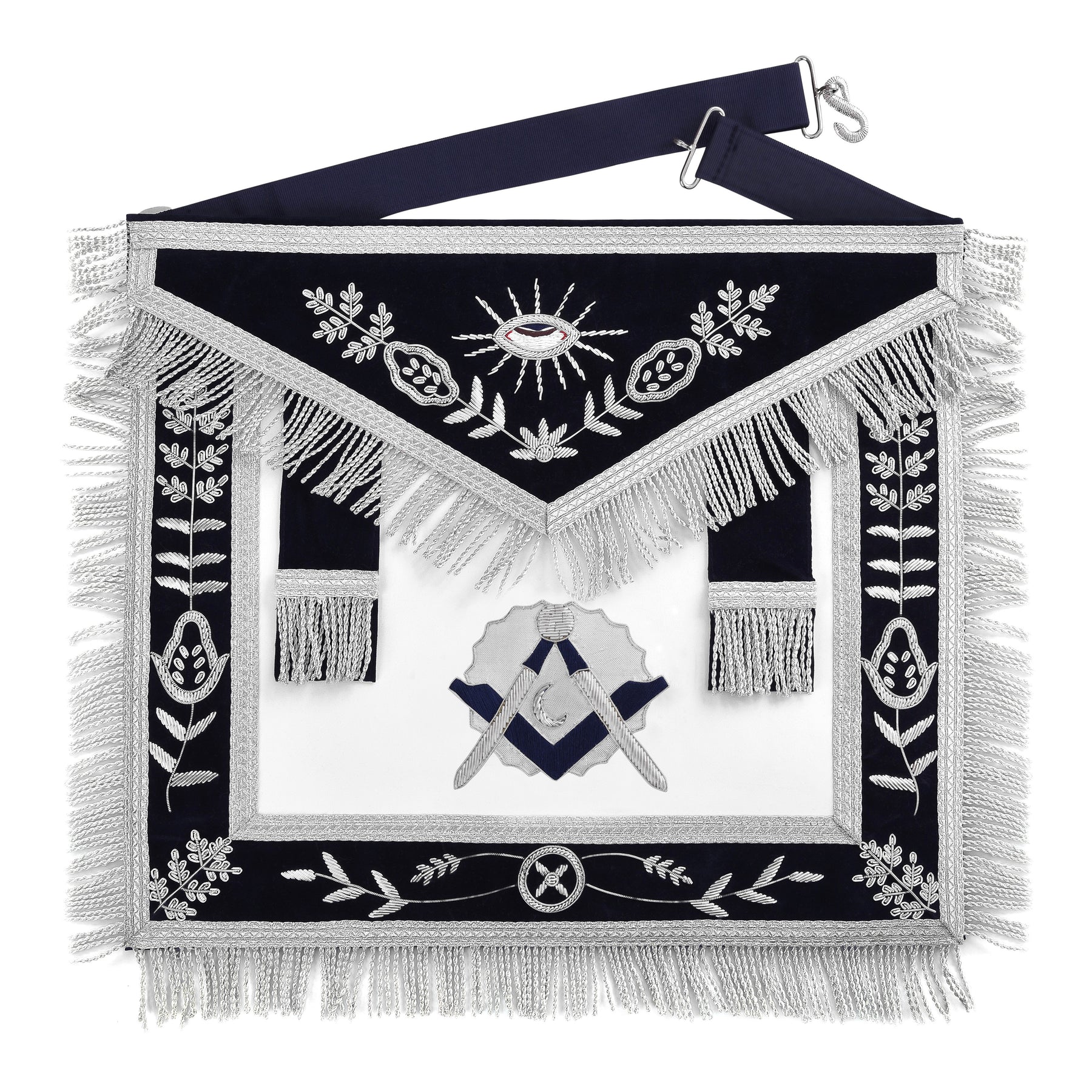 Officers Blue Lodge Officer Apron Set - Navy Velvet Machine Embroidery (Set of 14) - Bricks Masons