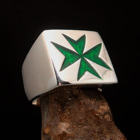 Order of Malta Ring - Green Cross Sterling Silver - Bricks Masons