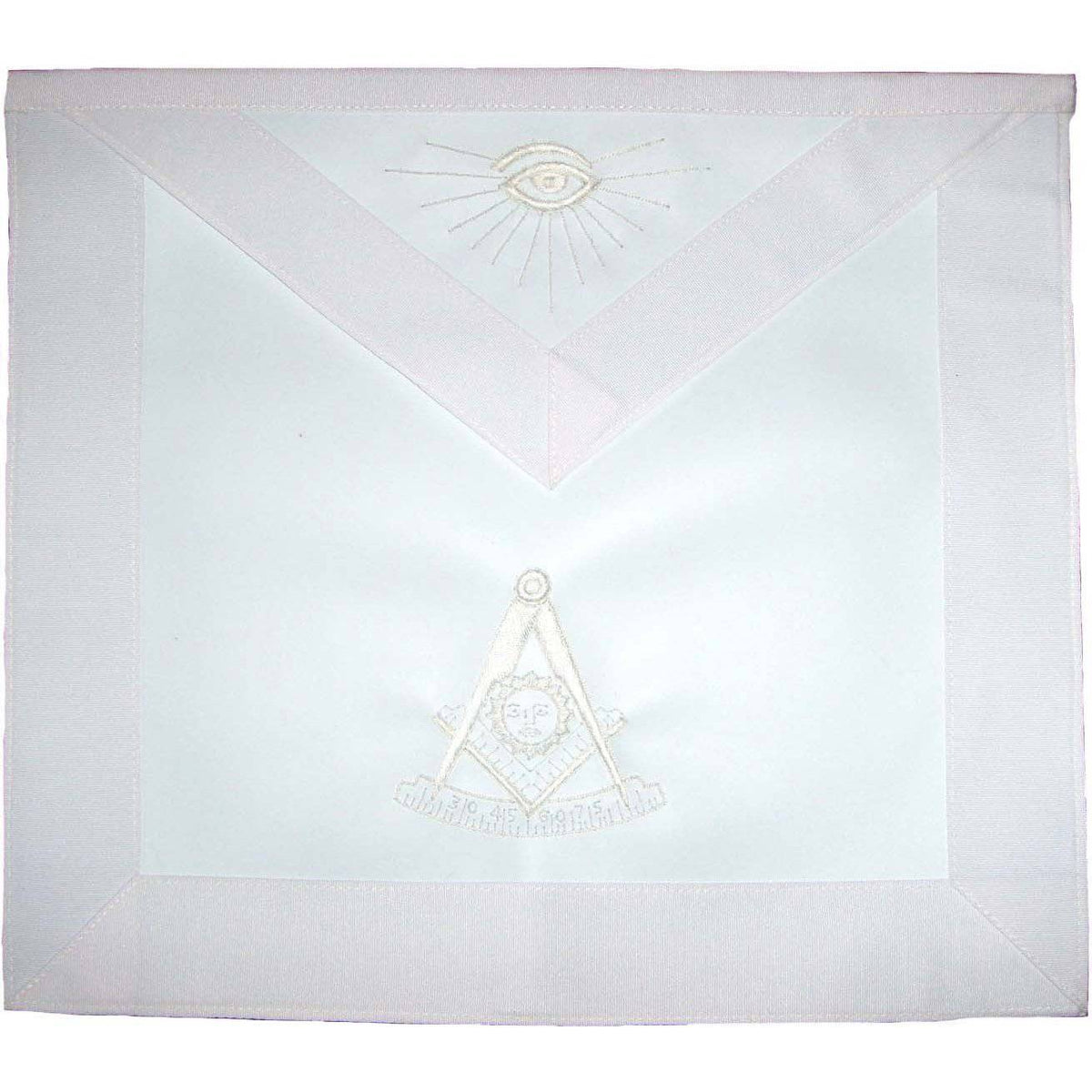 Past Master Blue Lodge Apron - All White Grosgrain - Bricks Masons