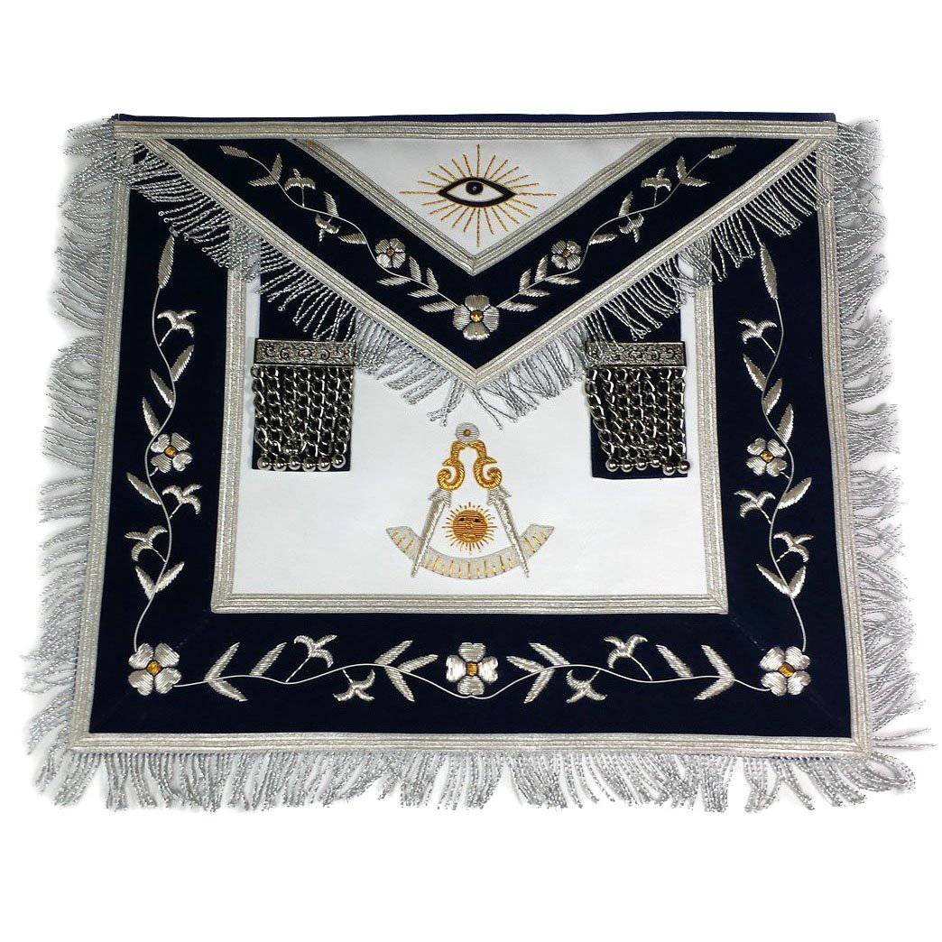 Past Master Blue Lodge Apron - Gold & Silver Bullion Hand Embroidery - Bricks Masons