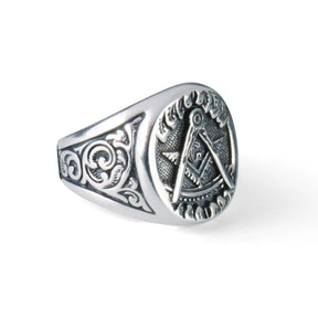 Past Master Blue Lodge Ring - 925 Sterling Silver Square & Compass G - Bricks Masons