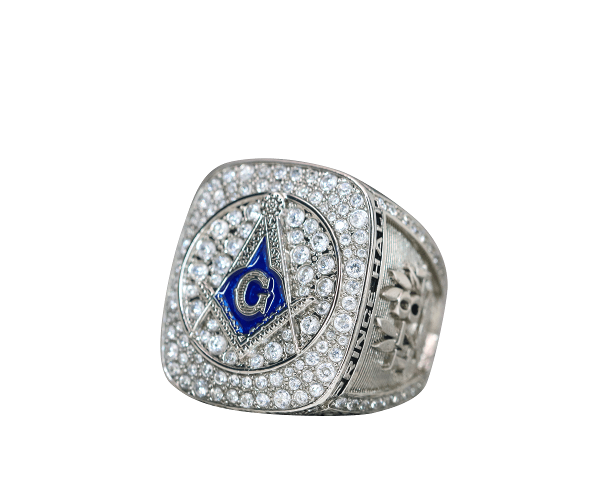 Master Mason Blue Lodge Ring - Prince Hall White Gold Plated - Bricks Masons