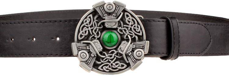 Knights Templar Commandery Belt - Celtic Knot Green Gem Black/Brown/White