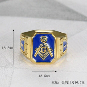 Master Mason Blue Lodge Ring - Square & Compass G (Blue)