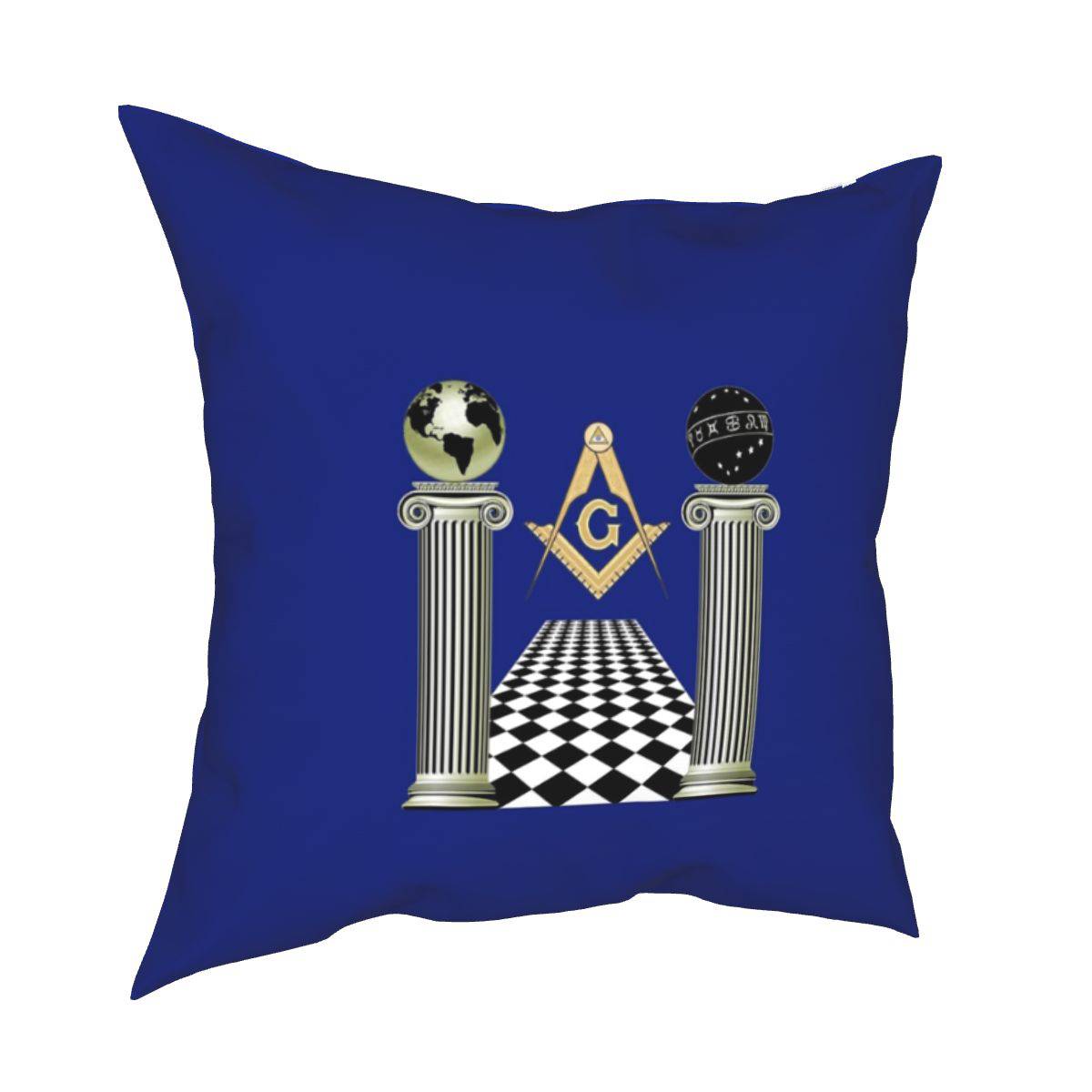 Master Mason Blue Lodge Pillowcase - Compass And Square Solomon's Temple Blue